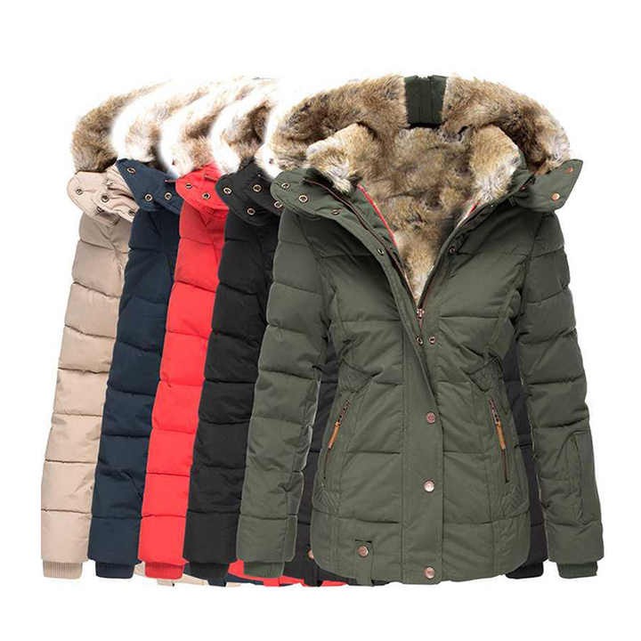 Newest Style Fashion Women's Midi Winter Warm Hooded Coat Slim Padded Faux Fur Coat